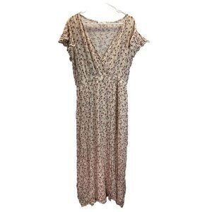 Bohme Maxi Dress Womens LG Boho Beige Ruffle Cap Sleeve Lined Gauzy Flowy‎